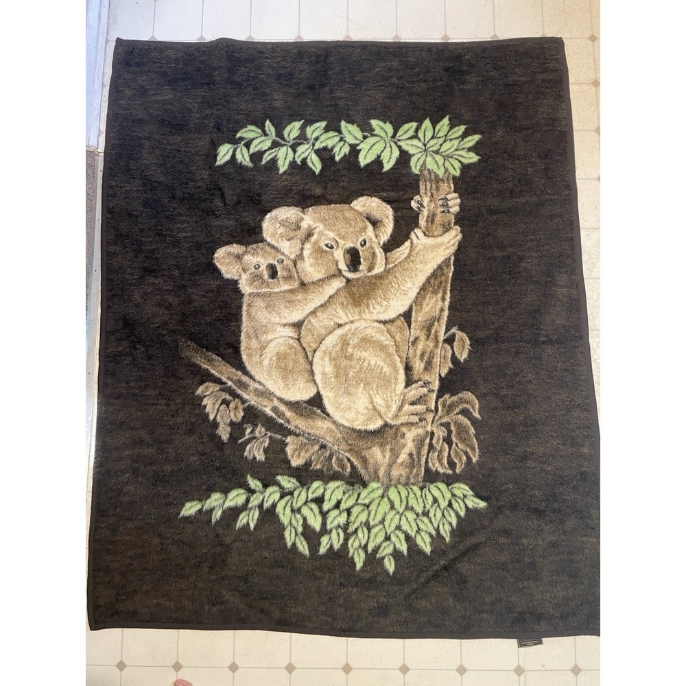 Vintage Koala Bear Blanket Nature Acryl Velours Germany Thick 56x68 Animals